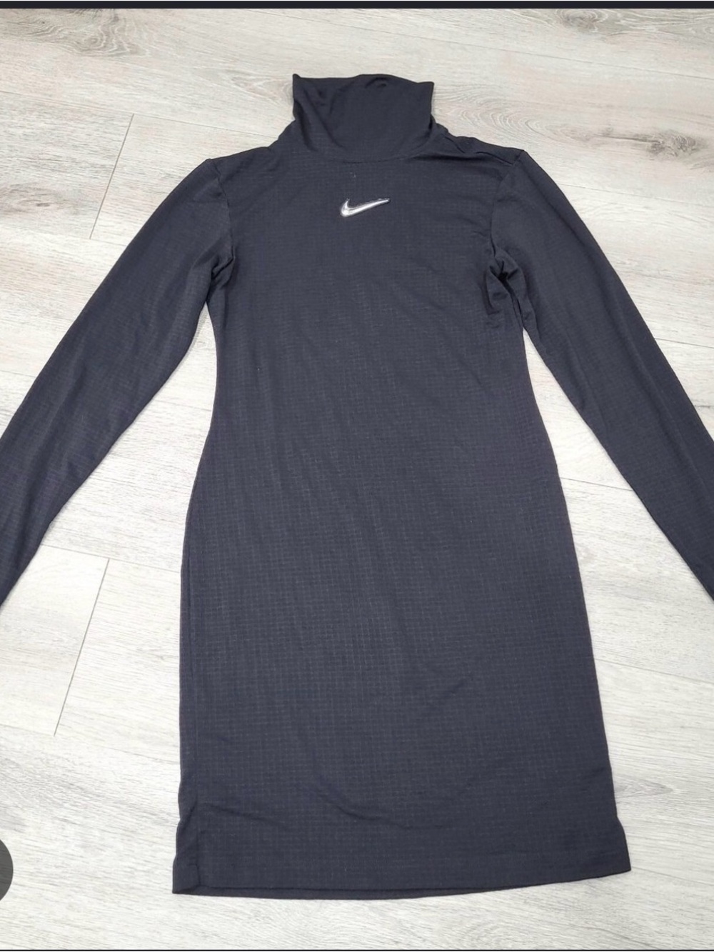 Nike Black Long-Sleeve Turtleneck Slim Dress with Silver Swoosh